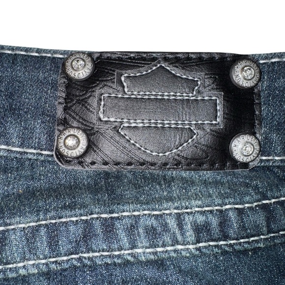 NWOT Harley-Davidson Women’s Denim Jeans SZ 6 Blue Rhinestones Silver Thread Emb - Picture 5 of 10